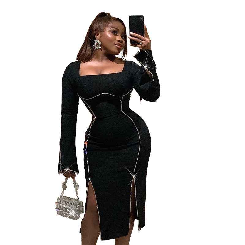 YY23445 Knit Long Sleeve Sexy Split Dress for Fall Mimarta