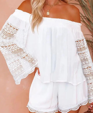 Spring 2024 Women's Two-Piece Lace Top and Shorts Set Mimarta