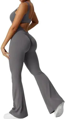 Women Sleeveless Flare Jumpsuits Fitness Yoga Long Pants Rieworkes