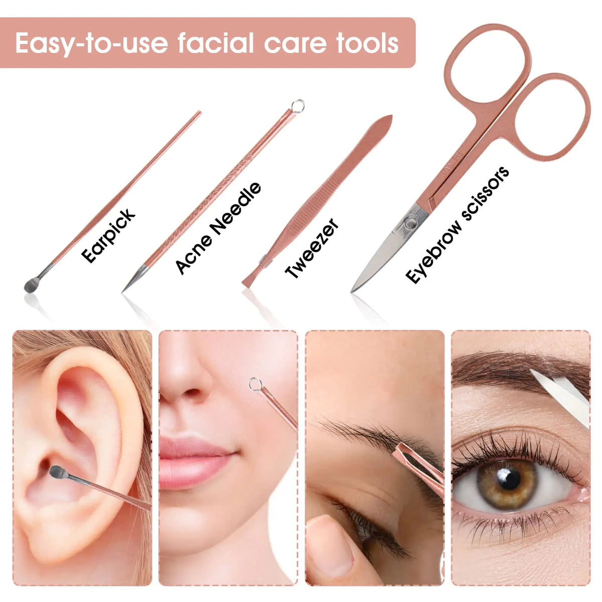 Nail Clippers and Beauty Tool Portable Set, Rose Gold Martensitic Stainless Steel Manicure Set 12 in 1, with Pink Leather Bag, Suitable for Home, Workplace, Outdoor Travel, Gift Giving, Salon. Rieworkes