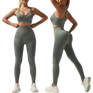 Aliaglo Workout Outfits for Women 2 Piece Ribbed Seamless Crop Tank High Waist Yoga Leggings Sets (Grey small) Mimarta