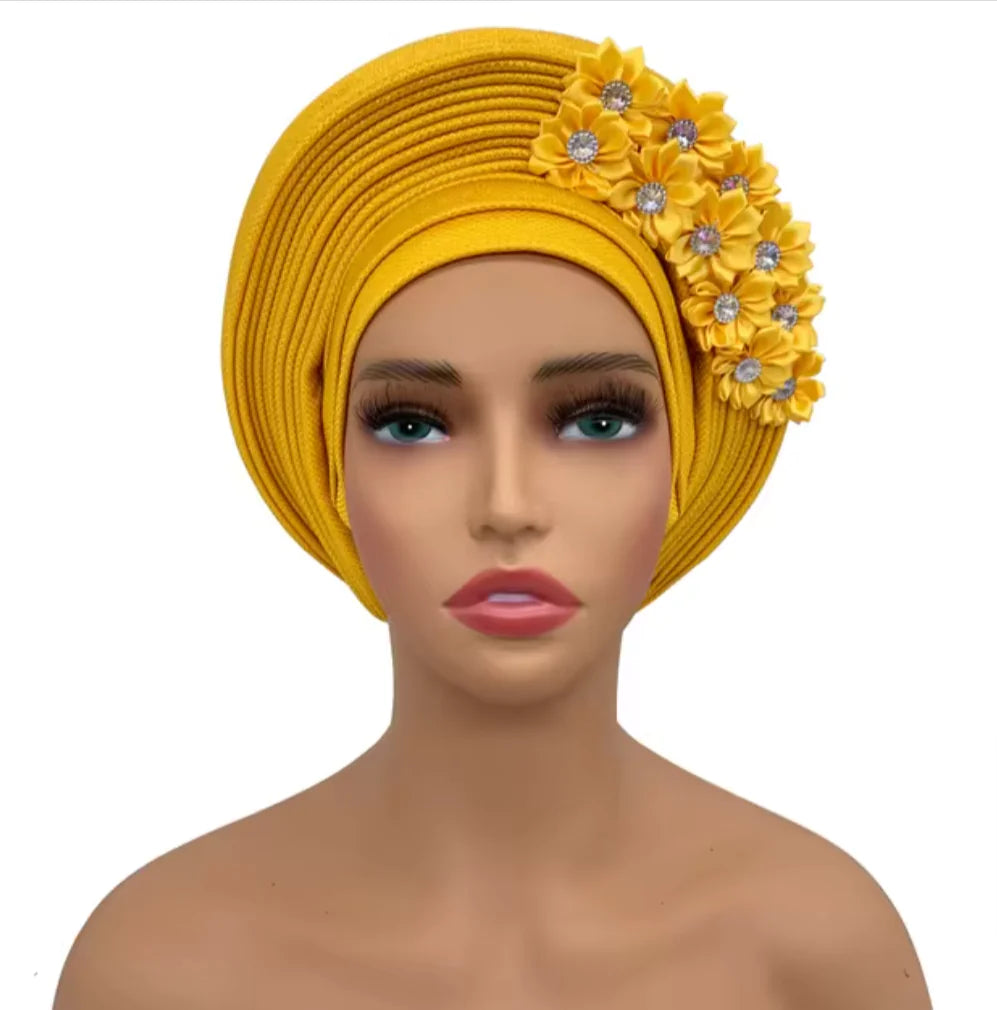 Stunning Floral Auto Gele Headwraps - 2024 New African Turban for Elegant Weddings & Parties Rieworkes