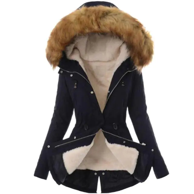 Casual Long Cotton Puffer Coat with Faux Fur Hood Mimarta