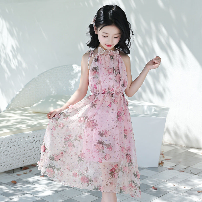 Girls' Bohemian Summer Dress - Floral Beach Maxi Dress Mimarta