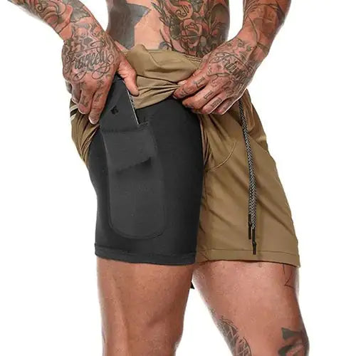 Men 2 in 1 Running Shorts Jogging Gym Fitness Rieworkes