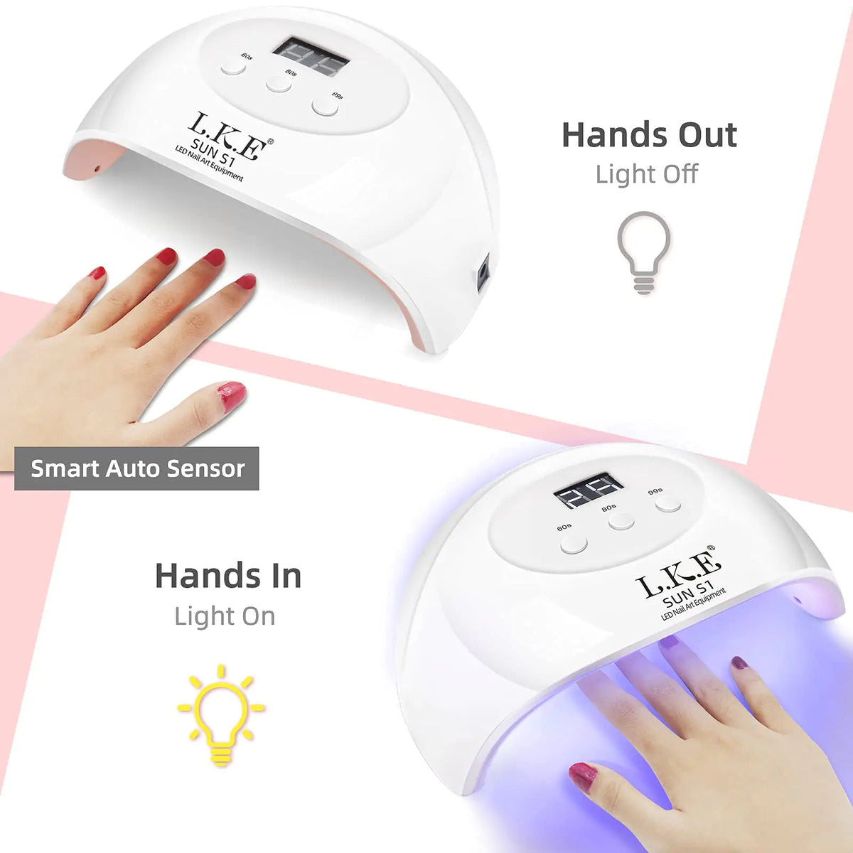 LKE UV LED Nail Lamp, Nail Dryer 72W Gel Nail Polish Curing Lamp UV Nail Lamp LED Nail Lamp for Gel Nail Polish Kit Nail Light Nail Art Accessories White (White) Rieworkes