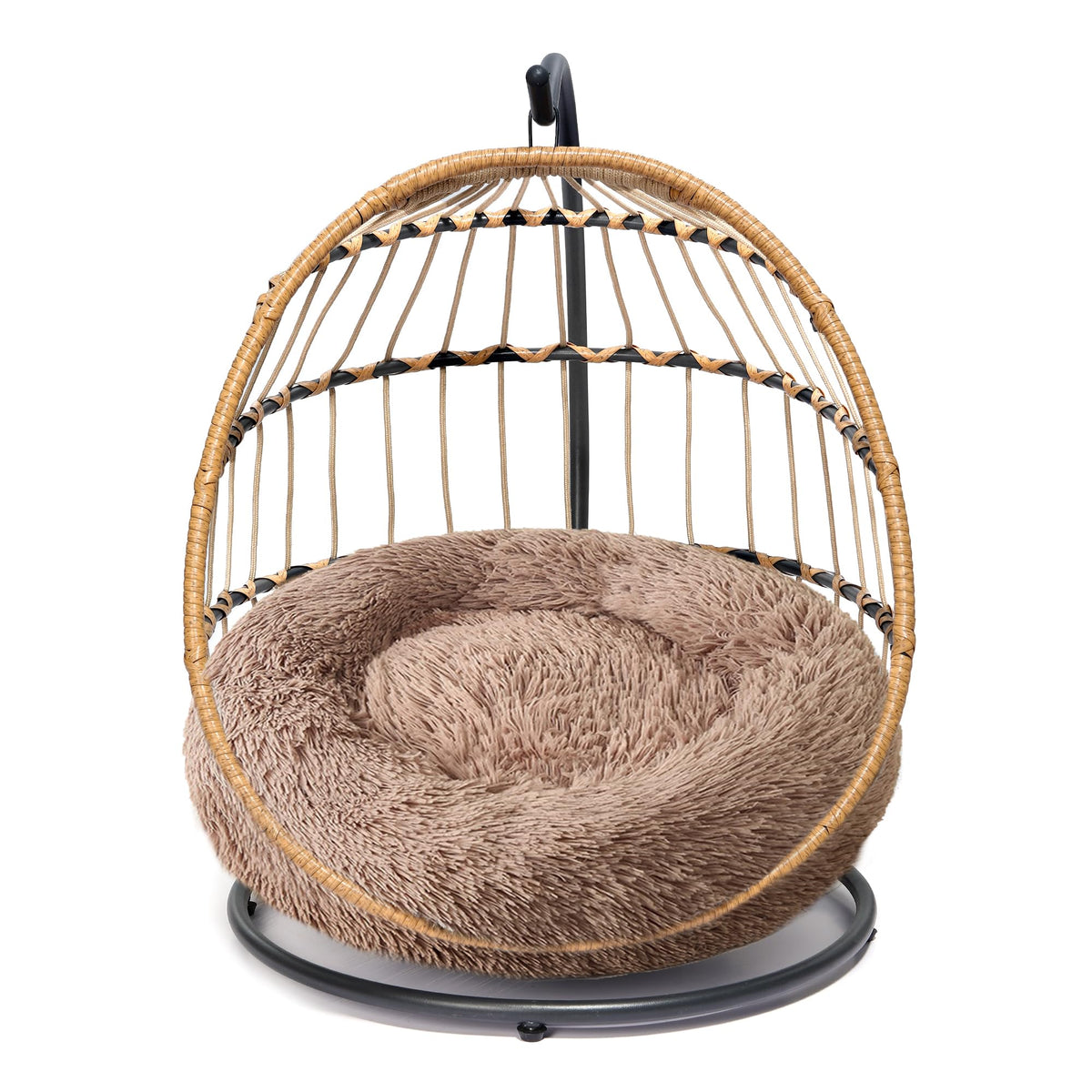 SWITTE Cat Bed Pet Egg Chair Hanging Swing Bed Hand Made Rattan Hammock with Removable Soft Cushion Easy Cleaning Suitable Small Dog & Cats and Indoors & Outdoors-Khaki Mimarta