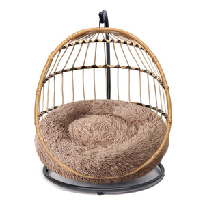 SWITTE Cat Bed Pet Egg Chair Hanging Swing Bed Hand Made Rattan Hammock with Removable Soft Cushion Easy Cleaning Suitable Small Dog & Cats and Indoors & Outdoors-Khaki Mimarta