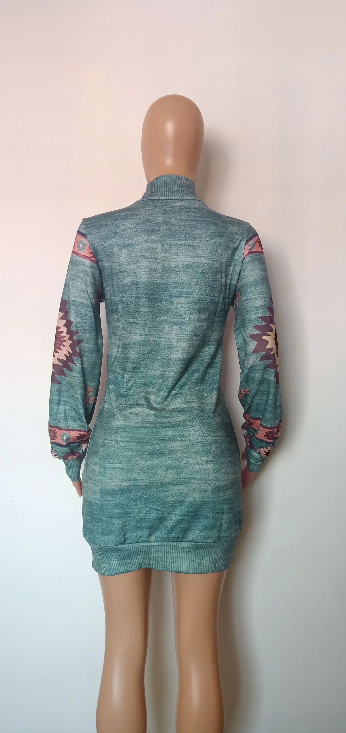 Bohemian Print Mini Dress for Women - Long Sleeve, Skinny Fit, Casual, for Autumn and Winter Rieworkes