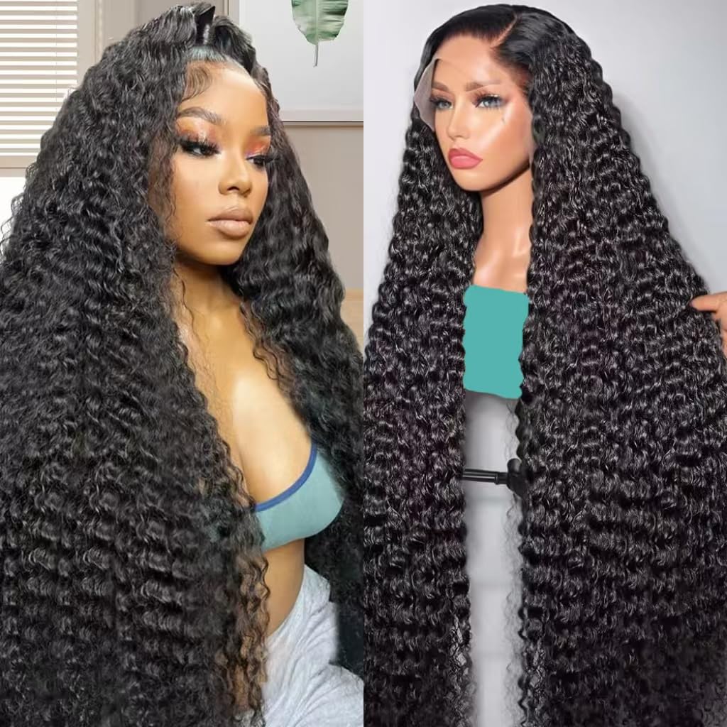 32 Inch Deep Wave Lace Front Wigs Human Hair 200 Density 13x6 HD Transparent Lace Front Wigs Human Hair Pre Plcked Curly Human Hair Wig for Women Deep Wave Frontal Wigs Human Hair with Baby Hair Mimarta