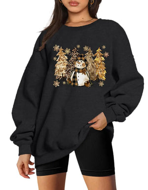 Generic Christmas Sweatshirt Women Merry Christmas Sweater Leopard Christmas Tree Sweatshirts Christmas Holiday Long Sleeve Top Large Black Mimarta