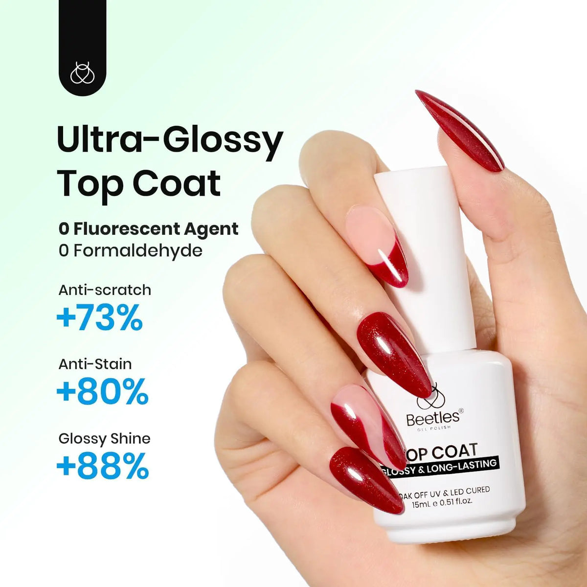 Beetles Gel Base and Top Coat,2 Pcs 15ml Upgrade Super Shiny Gel Top Coat and Base Coat Set,Glossy and Long-Lasting Gel Polish,Soak Off Nail Lamp Foundation Combination Gel Polish Base and Top Coat Rieworkes