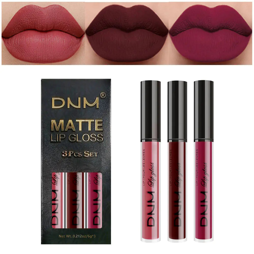 DNM Non-Stick Lip Gloss 3-Piece Set - Matte Metallic Mimarta