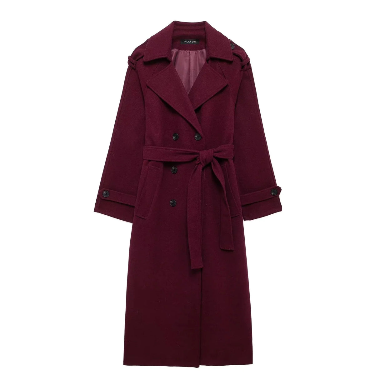 Elegant Bordeaux Lapel Mix Maxi Overcoat Rieworkes