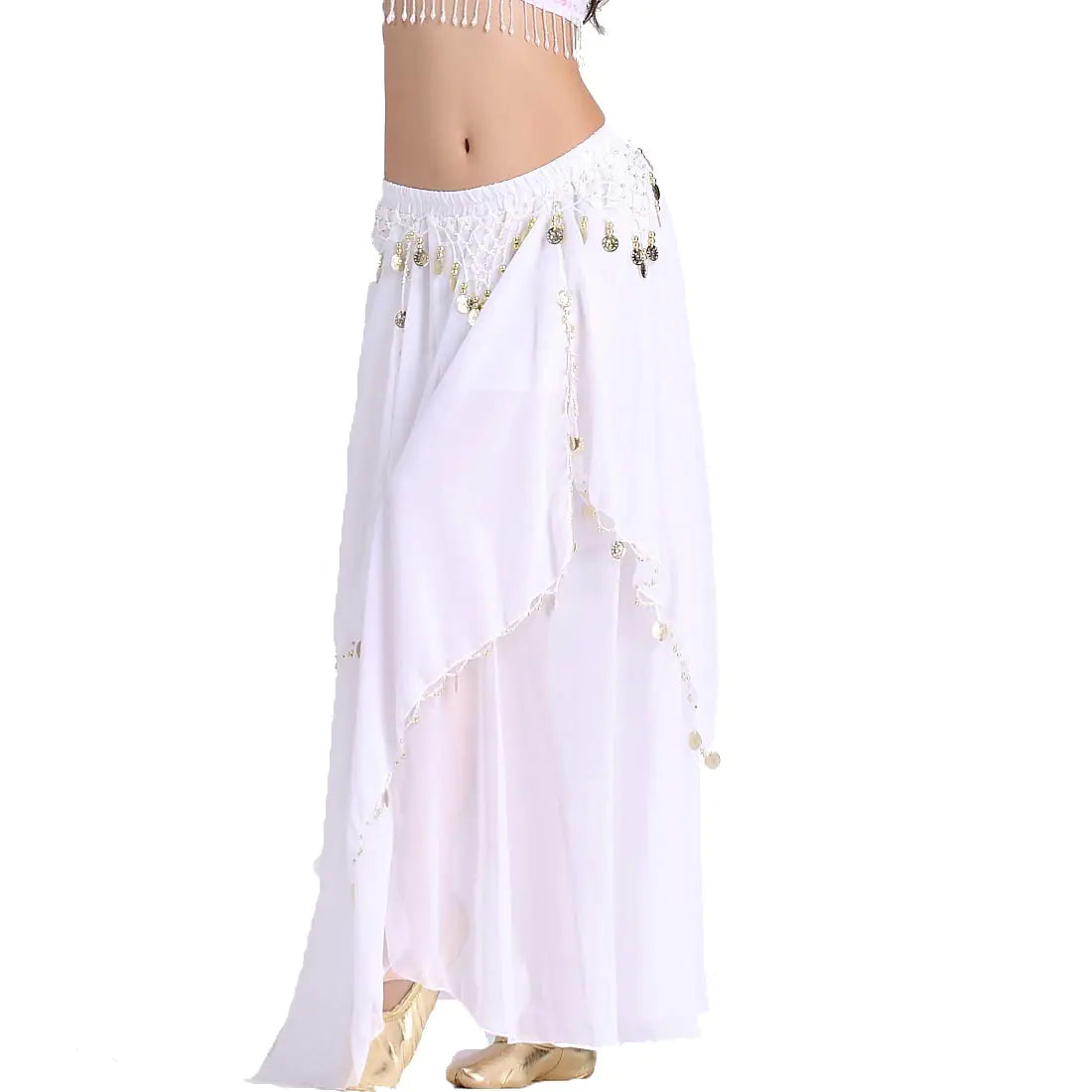 ZLTdream Womens Belly Dance Chiffon Skirt With Coins White One Size Mimarta
