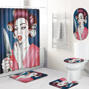 African Woman Bathroom Set with Shower Curtain and Mats Mimarta