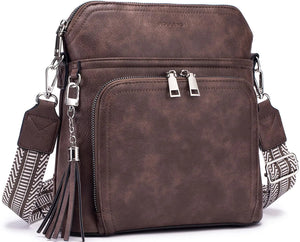 Crossbody Purse for Women,Lightweight Medium Crossbody Bag Soft Leather Women's Shoulder Handbags with Tassel Taupe Rieworkes