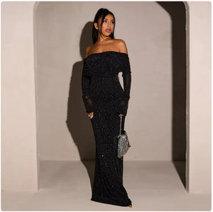 Sequined Off-shoulder Dress Women's Clothing Rieworkes