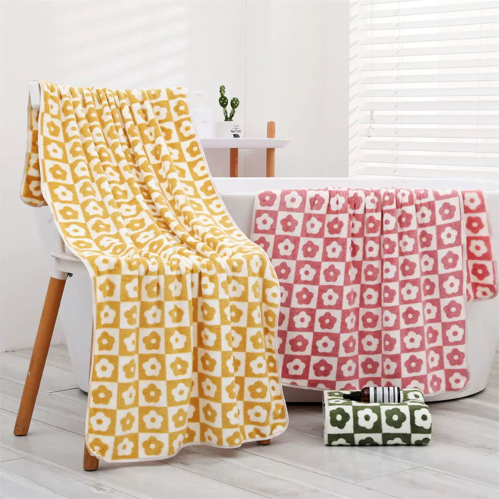 Cute Plaid Flowers Microfiber Towel Bath Towel Soft  Face Towels Rieworkes