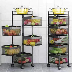 Stackable Metal Rotating Basket Rack with Wheels Mimarta