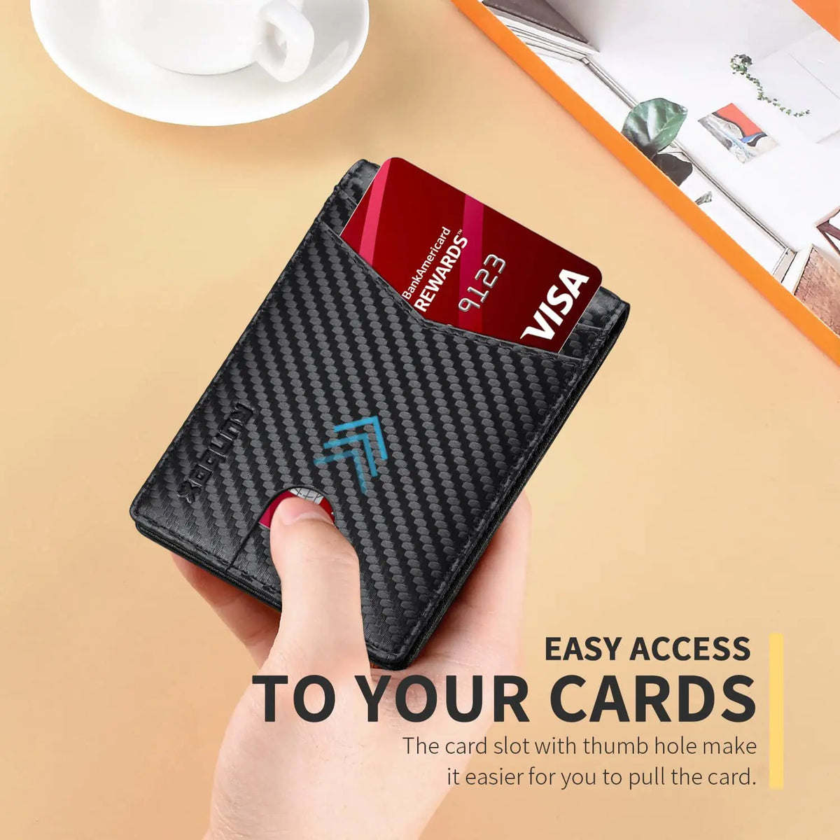 RUNBOX Wallet for Men Slim Rfid Leather 2 ID Window With Gift Box Carbon Black-15 slots Rieworkes