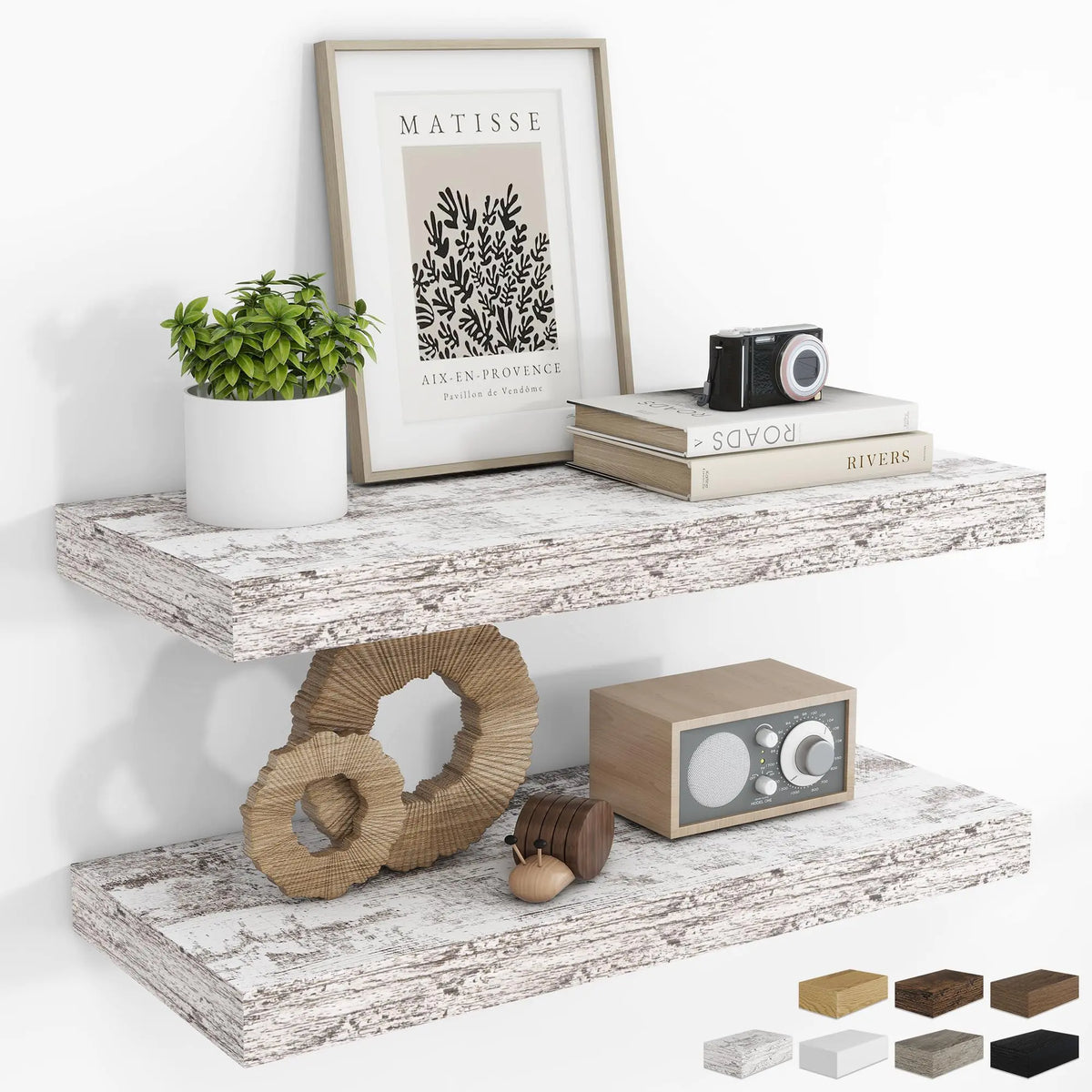 RICHFOCUS 24Inch Floating Shelves for Wall 2 Pack Shelves for Bedroom|Kitchen|Bathroom Wall Mounted Rustic Wood Floating Shelf with Invisible Brackets for Books|Storage|Decor Rustic Mimarta