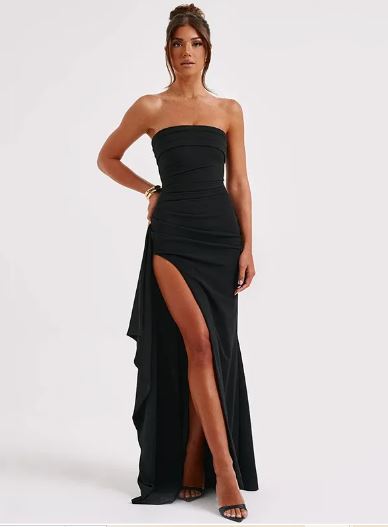 Strapless Asymmetrical High Split Maxi Dress Mimarta