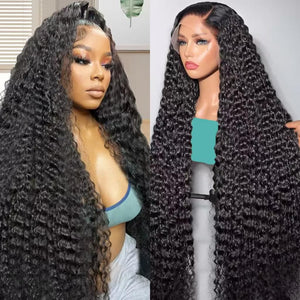 32 Inch Deep Wave Lace Front Wigs Human Hair 200 Density 13x6 HD Transparent Lace Front Wigs Human Hair Pre Plcked Curly Human Hair Wig for Women Deep Wave Frontal Wigs Human Hair with Baby Hair Mimarta