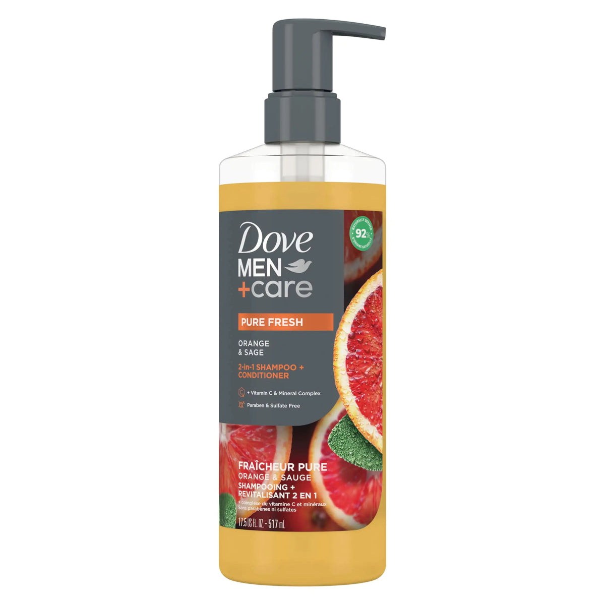 Dove Men+Care 2-in-1 Shampoo + Conditioner Pure Fresh Orange & Sage for Strong, Healthy-Looking Hair, with Vitamin C & Mineral Complex, 17.5 oz Rieworkes