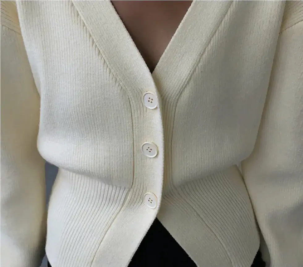 Fashion V-neck Sweater Coat Women New Style Short Long Sleeves Rieworkes