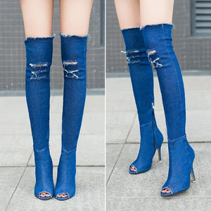 Over The Knee Denim Boots Rieworkes