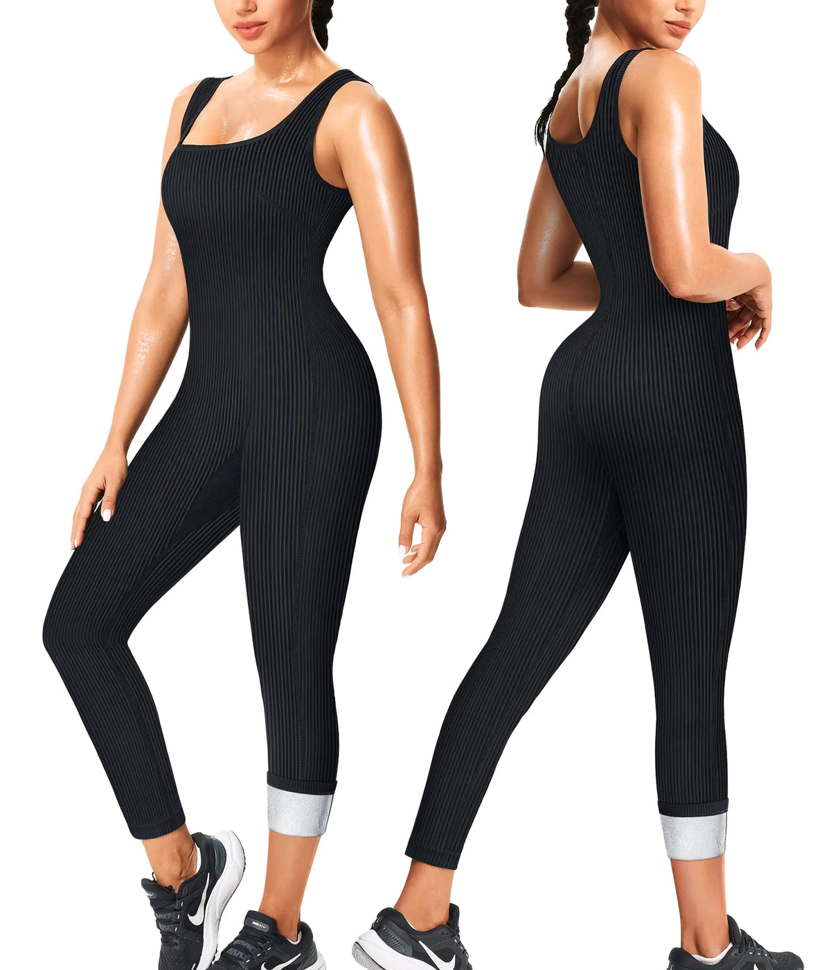 Junlan Sauna Suit Women Waist Trainer Ribbed Sweat Sauna Shirt Full Body Jumpsuit(SilverLarge) Mimarta