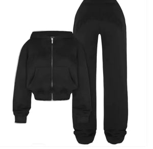 Ins Letter Sports Suit Zip-up Hooded Cropped Sweatshirt Top And Loose Drawstring Trousers Fashion Womens Clothing Rieworkes