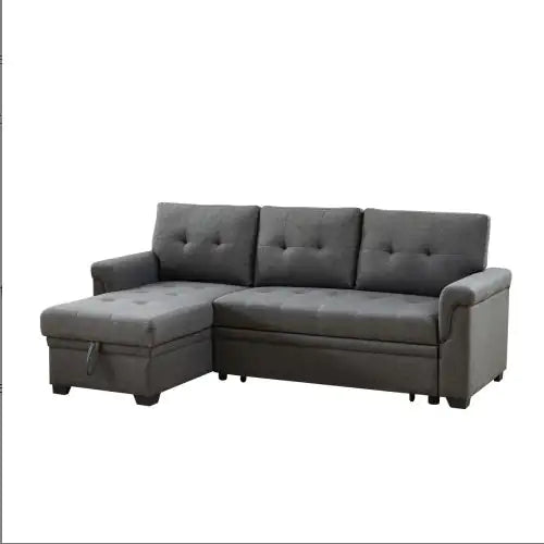 Dark Gray Linen Reversible Sleeper Sectional Sofa With Storage Chaise Rieworkes