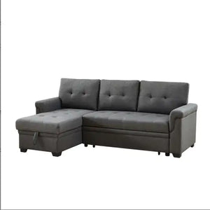 Dark Gray Linen Reversible Sleeper Sectional Sofa With Storage Chaise Rieworkes