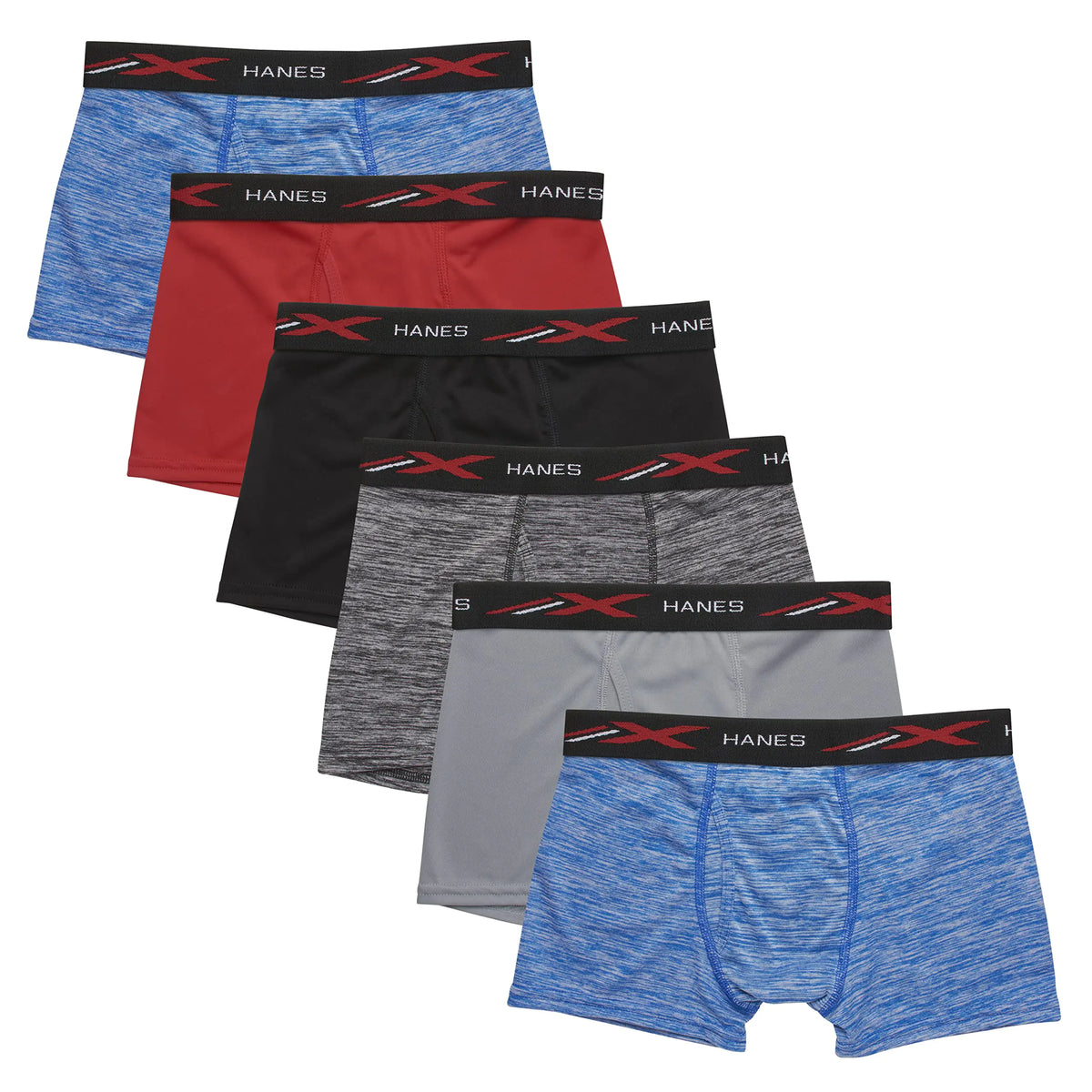 Hanes Boys' X-Temp Boxer Briefs, Moisture Wicking Breathable Underwear, Tagless, Assorted 6 Pack Medium Red/Black/Blue - 6 Pack Rieworkes