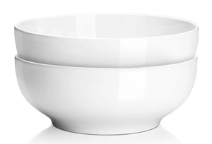 DOWAN Serving Bowls Large Salad Bowls 9.5" White Ceramic Fruit Bowls for Entertaining Side Dishes Pho Pasta Dinner Parties Kitchen Decor Microwave & Dishwasher Safe Easy Clean Mimarta