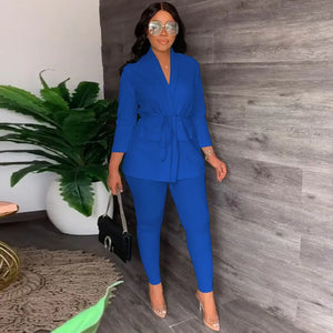 V-Neck Lace-up Shirt Tight Pants Two-piece Suit Rieworkes