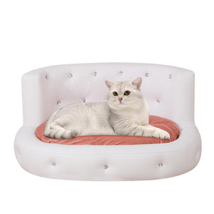 Pet Sofa/Dog Bed OVA PVC Cat Bed Mini Animal Sleeping Bed Crystal Button Modern Pet Couch Bed (White) Mimarta