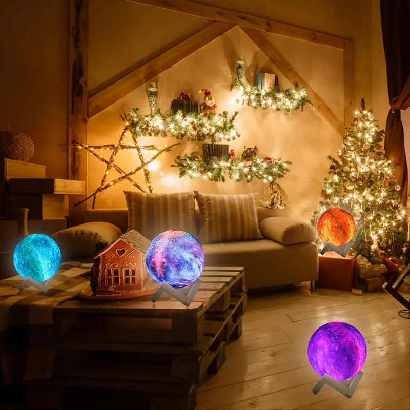 16-Color 3D LED Moon Light with Stand - Night Light Mimarta