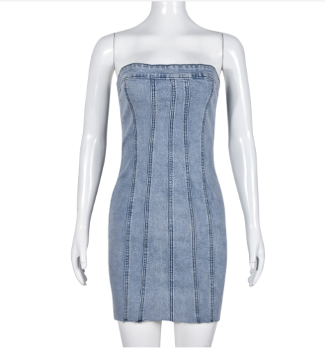 "Sexy Backless Strapless Denim Dress" Mimarta