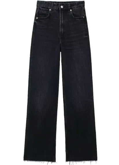 Fashion Casual High Waist Straight Wide Leg Denim Trousers For Women Rieworkes