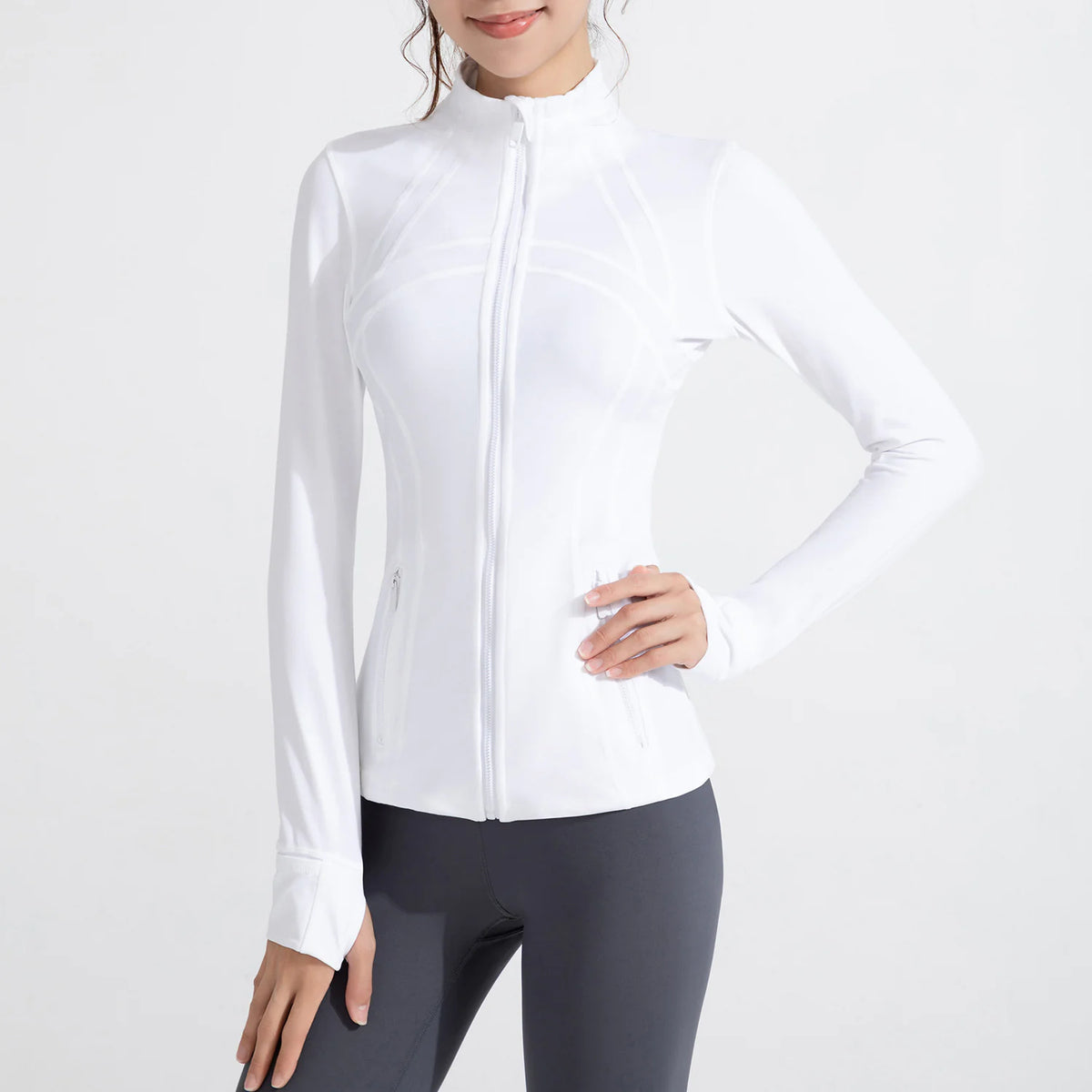 Stand Collar Sports Running Workout Long Sleeve Zipper Jacket for Women Rieworkes