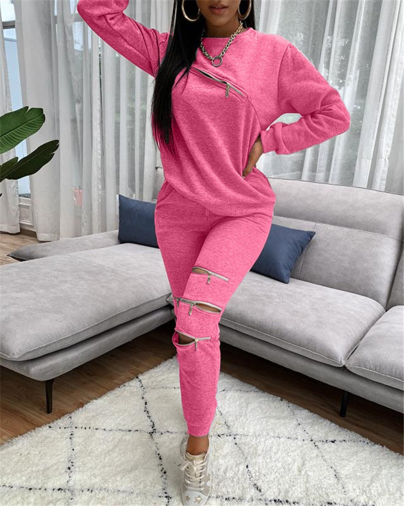 Fashionable Women's Casual Zip Hoodie Set (Two Pieces) Mimarta