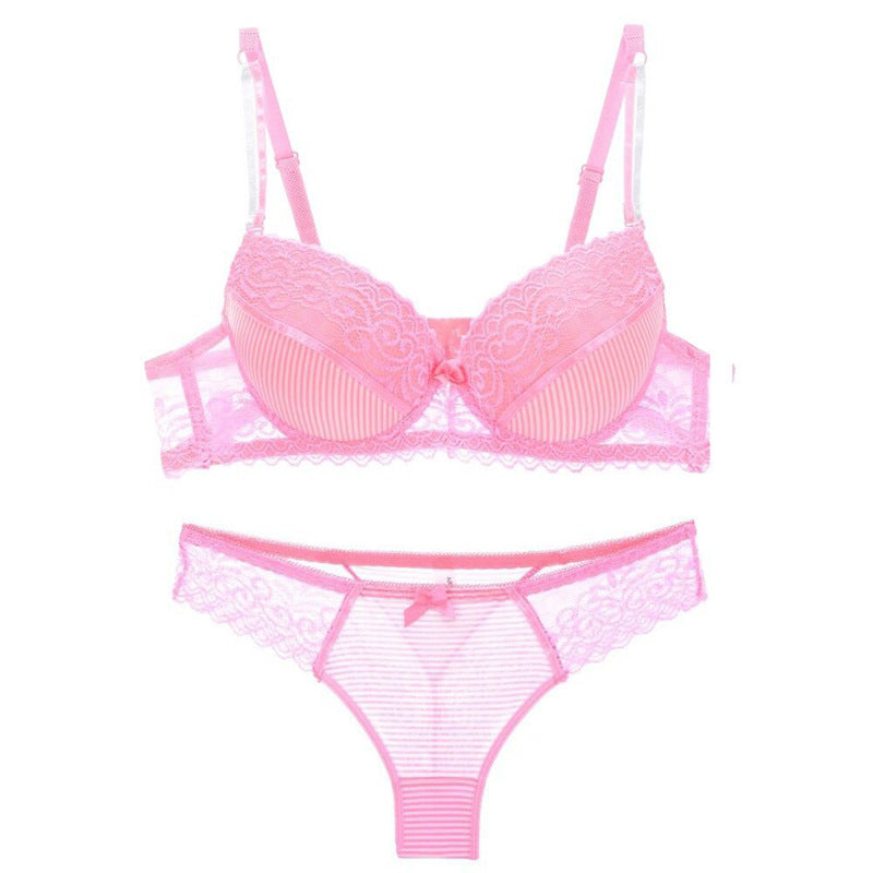 Lace Striped Lingerie Set with Bra and Panties Mimarta