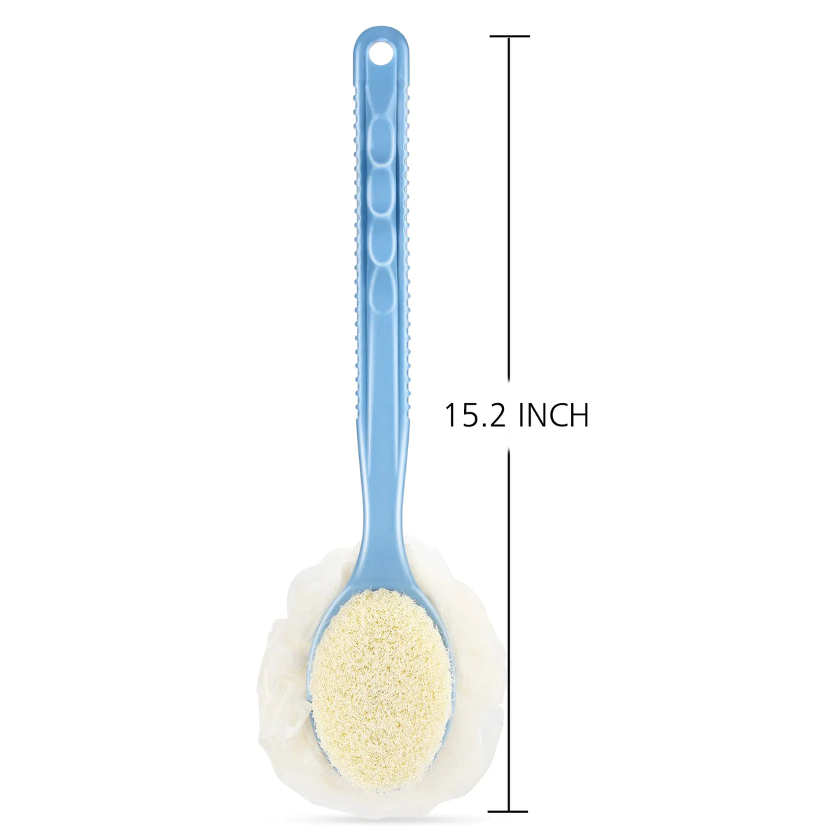 Shower Body Brush with Bristles and Loofah,Back Scrubber Bath Mesh Sponge with Curved Long Handle for Skin Exfoliating Bath, Massage Bristles Suitable for Wet or Dry, Men and Women (Blue) Rieworkes