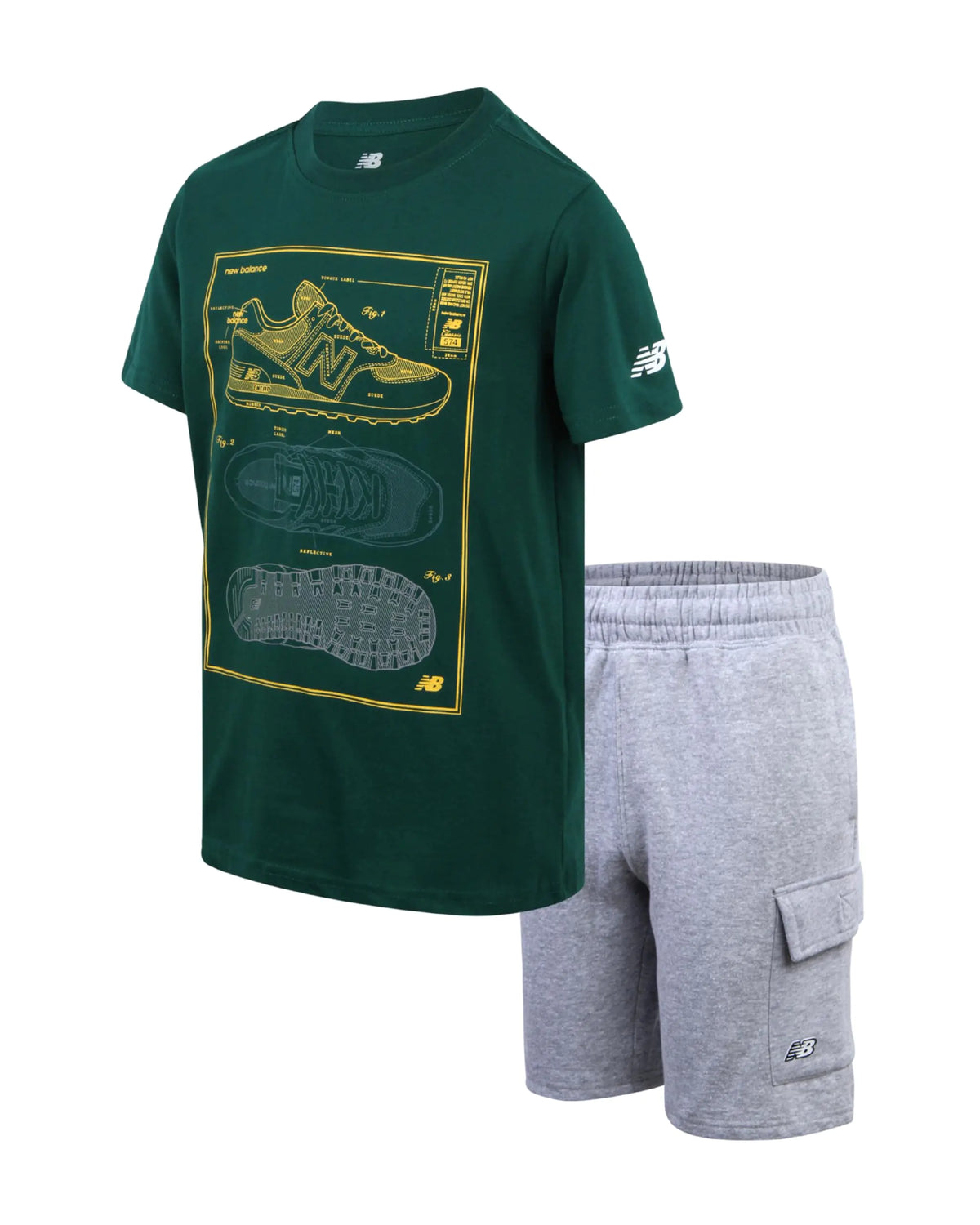 New Balance Boys Active Shorts Set - 2 Piece Performance Short Sleeve T-Shirt and Fleece Sweat Shorts (Size: 8-12) Size 12 Hunter Grey Rieworkes