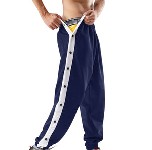 Mens Tear Away Athletic Pants Sweatpants Basketball Pants Side High Split Snap Button Workout Trousers with Pockets Navy Mimarta