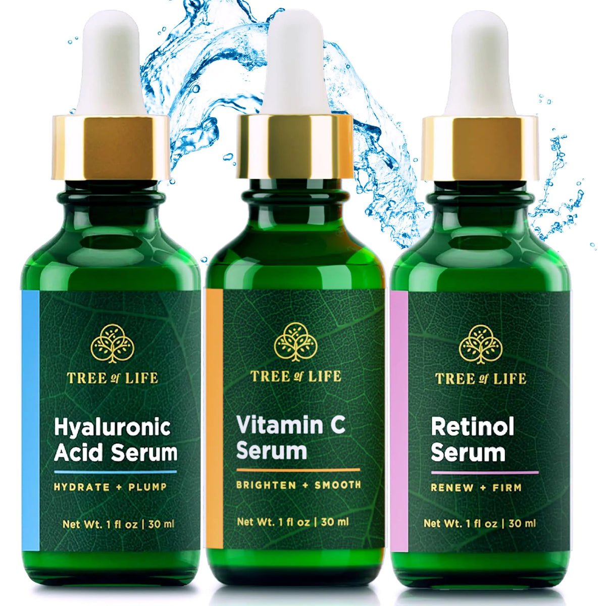 Tree of Life Facial Skin Care Set, Brightening, Firming, Hydrating, Dry Face, Dermatologist Tested - Trio Power Kit, Vitamin C, Retinol and Hyaluronic Acid, 3 count of 1 Fl Oz Power Trio Rieworkes