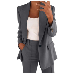 Business Casual Outfits for Women Professional Pant Suits 2 Piece Office Outfit Work Blazer Set Women Dressy Suit Wide Leg Pants Set Fashion Outfits Dark Gray Mimarta